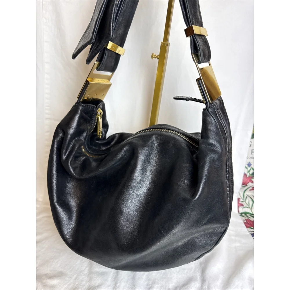 Badgley Mischka Black Leather Carina Hobo Shoulder Bag
